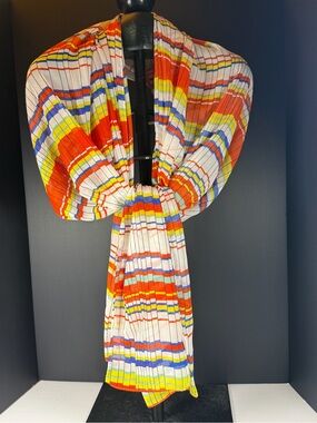 2CHIC Retro Sheer Multi-Color Striped Grid Rectangular Scarf